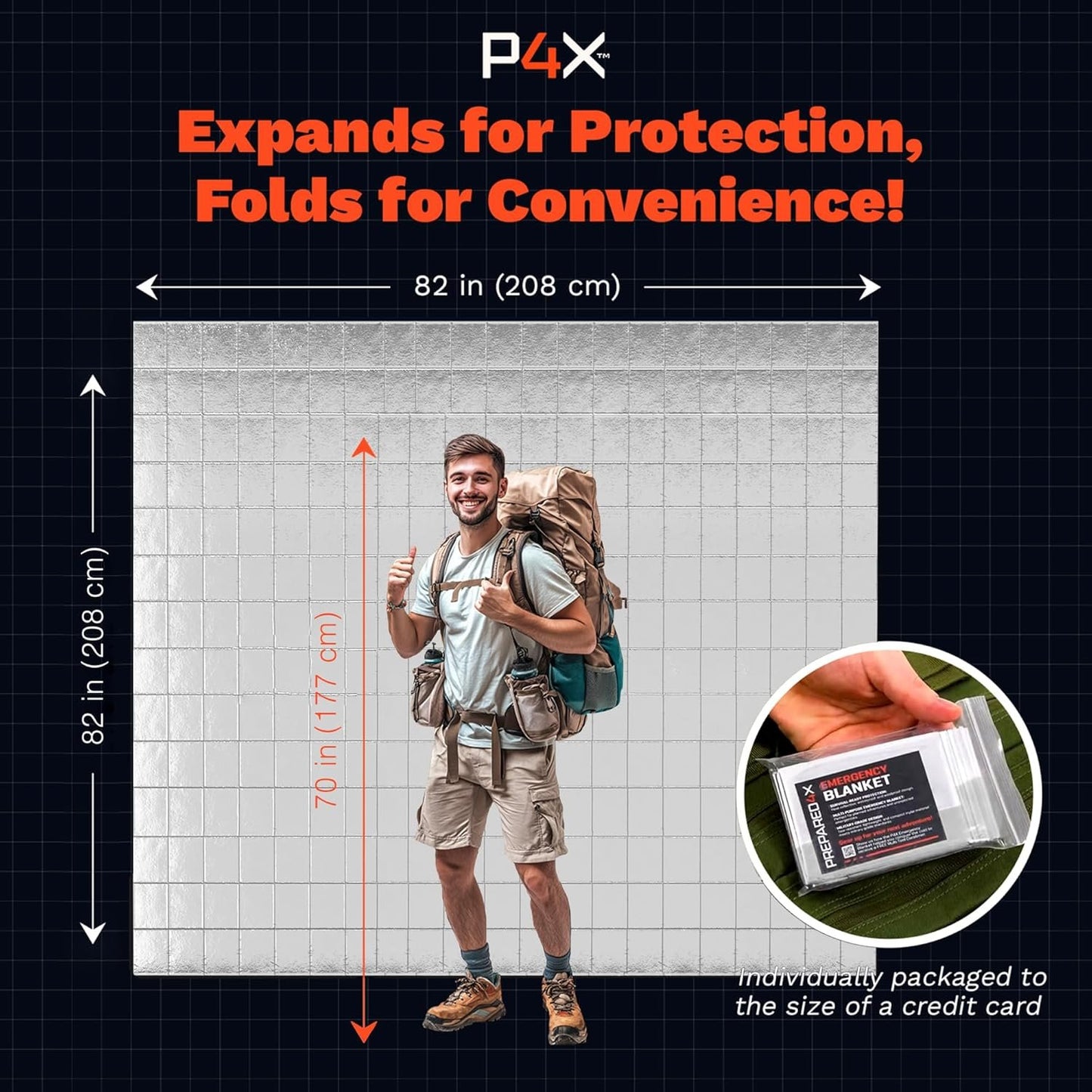 PREPARED4X 8-Pack Large Mylar Emergency Blanket - Mylar Blankets Survival Thick Reusable - Waterproof, Rip, and Tear Resistant Survivalist Gear - Emergency Thermal Blanket for Outdoors 82"x82"