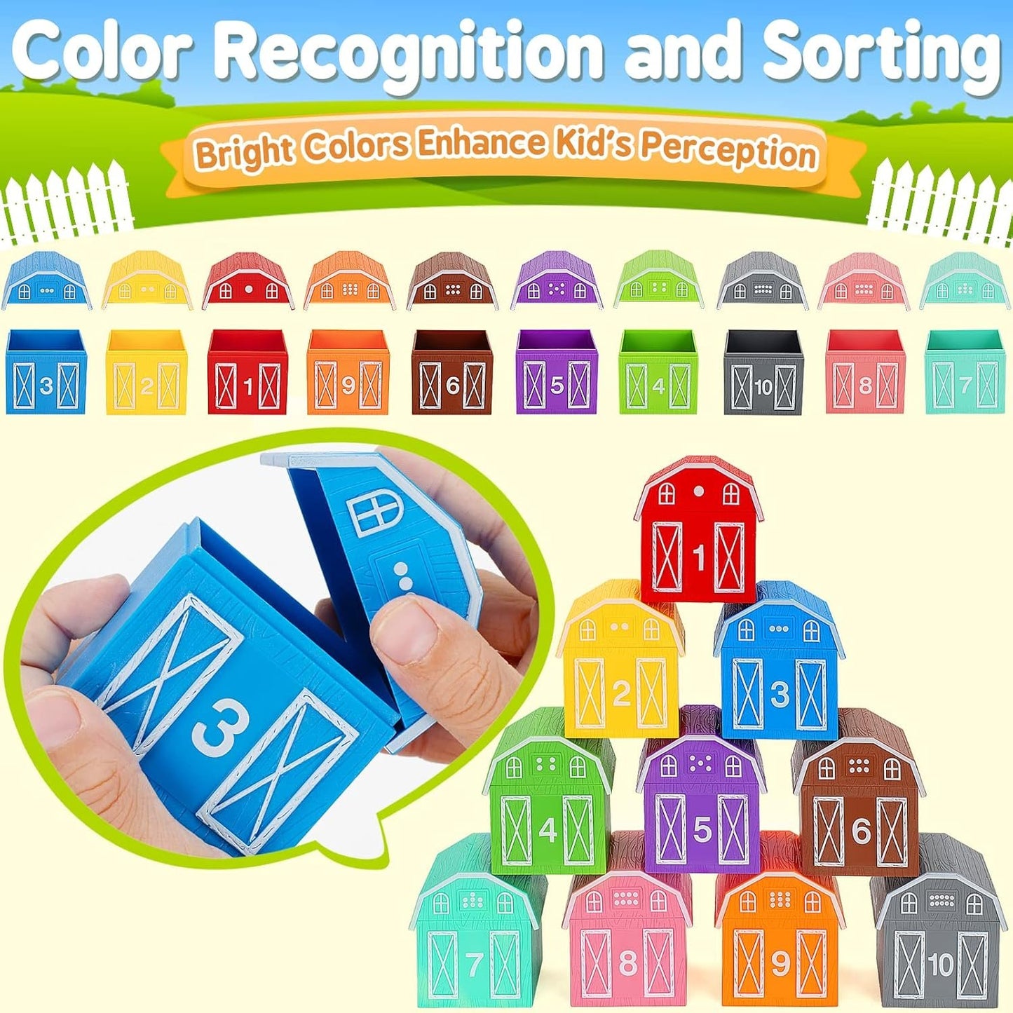 Learning Toys for 1,2,3 Year Old Toddlers, 20Pcs Farm Animals Toys Montessori Counting, Matching & Sorting Fine Motor Games, Christmas Birthday Baby Boys Girls Age 12-18 Months