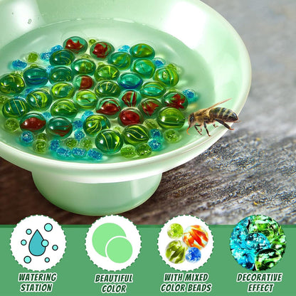 2 Pcs Bee Watering Station Bee Watering Ceramic Bowl with 140 Glass Marbles Bee Cups for Garden Decorative Water Station for Home Yard Feeding Watering Bees Butterflies Beekeeping Equipment