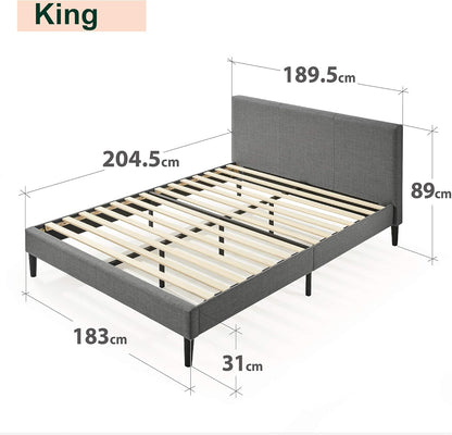 Zinus Liam Queen Bed Frame Platform / Bedroom Furniture/Dark Grey Fabric