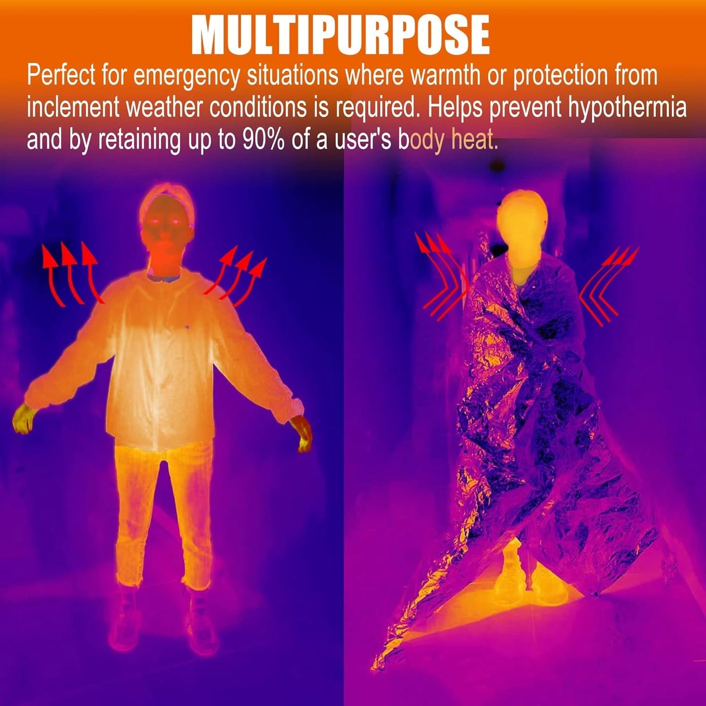 Emergency Rescue Blanket Thermal Blanket Set of 6-210x160cm Space Blanket Gift Camping Blanket, Ideal for Outdoors, Hiking, Survival, Escape, Marathon or First Aid