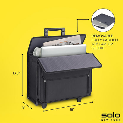 SOLO Morgan 17.3 Inch Rolling Laptop Catalog Case with Hanging File System, Black