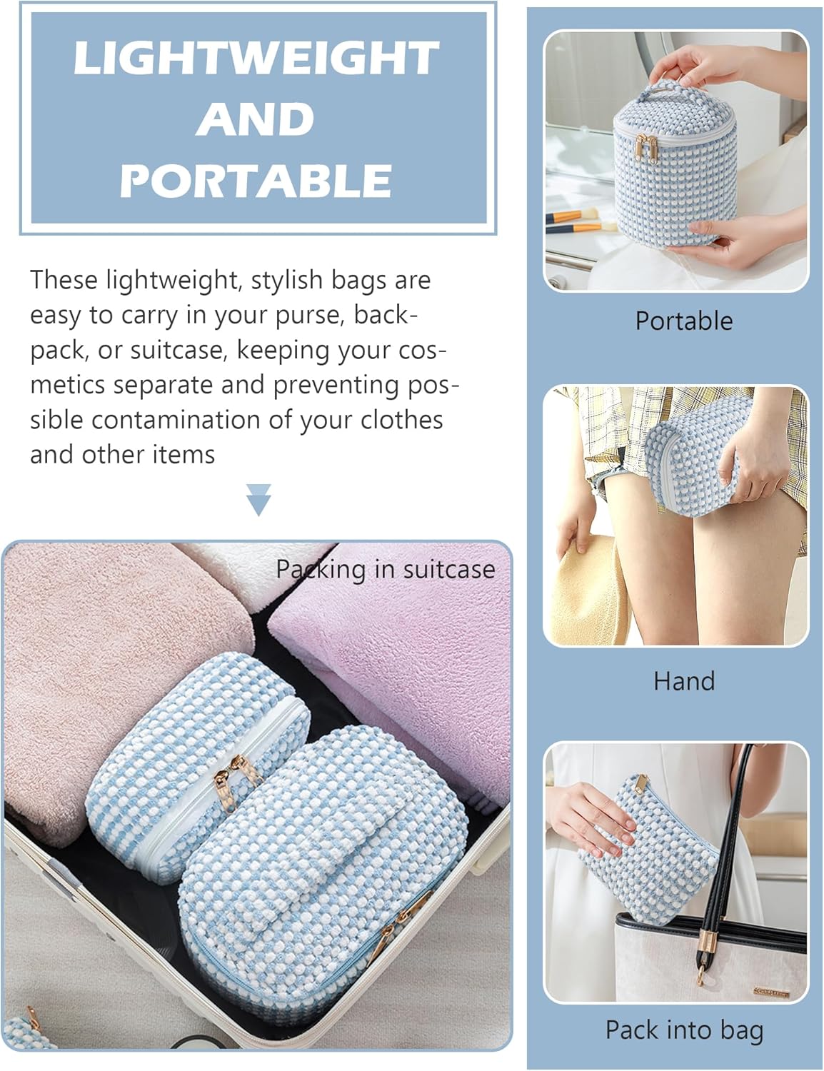 Large Makeup Bag Set, Cute Cosmetic Bag Make up Organizer Case for Women Girls,Wide-Open Pouch Makeup Cosmetic Travel Bag with Handle for Women Purse for Toiletries Accessories Brushes (4 PCS-Blue)
