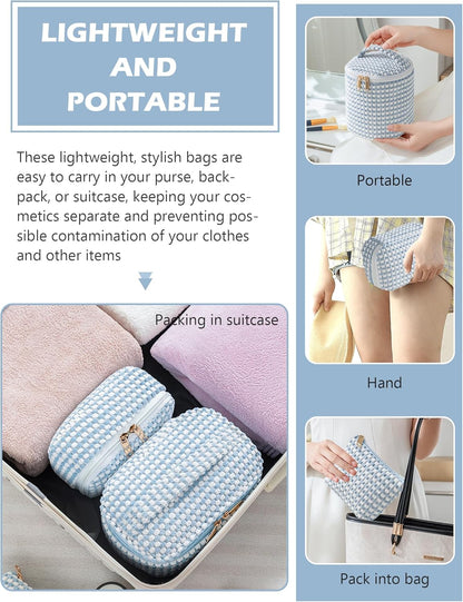 Large Makeup Bag Set, Cute Cosmetic Bag Make up Organizer Case for Women Girls,Wide-Open Pouch Makeup Cosmetic Travel Bag with Handle for Women Purse for Toiletries Accessories Brushes (4 PCS-Blue)