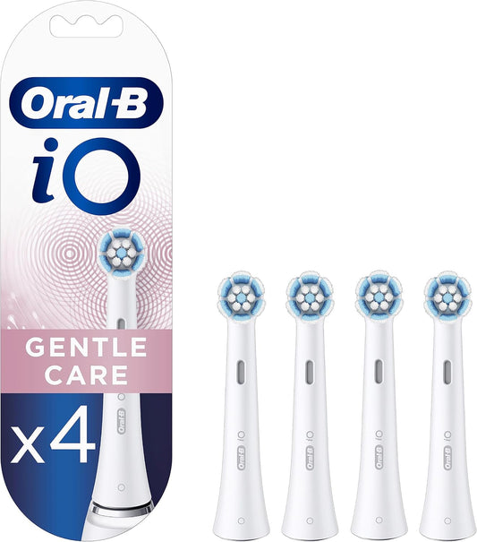 Oral-B iO Gentle Care Electric Toothbrush Heads, Pack of 4 White Replacement Heads, Gentle and Effective Cleaning of Sensitive Gums and Teeth