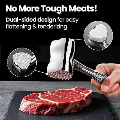 Meat Tenderizer Mallet Stainless Steel, Premium Meat Hammer Tenderizer with New Heart Design, Kitchen Mallet for Chicken, Conch, Veal Cutlets & Beef, Steak Pounder Flattener with 5 years Warranty