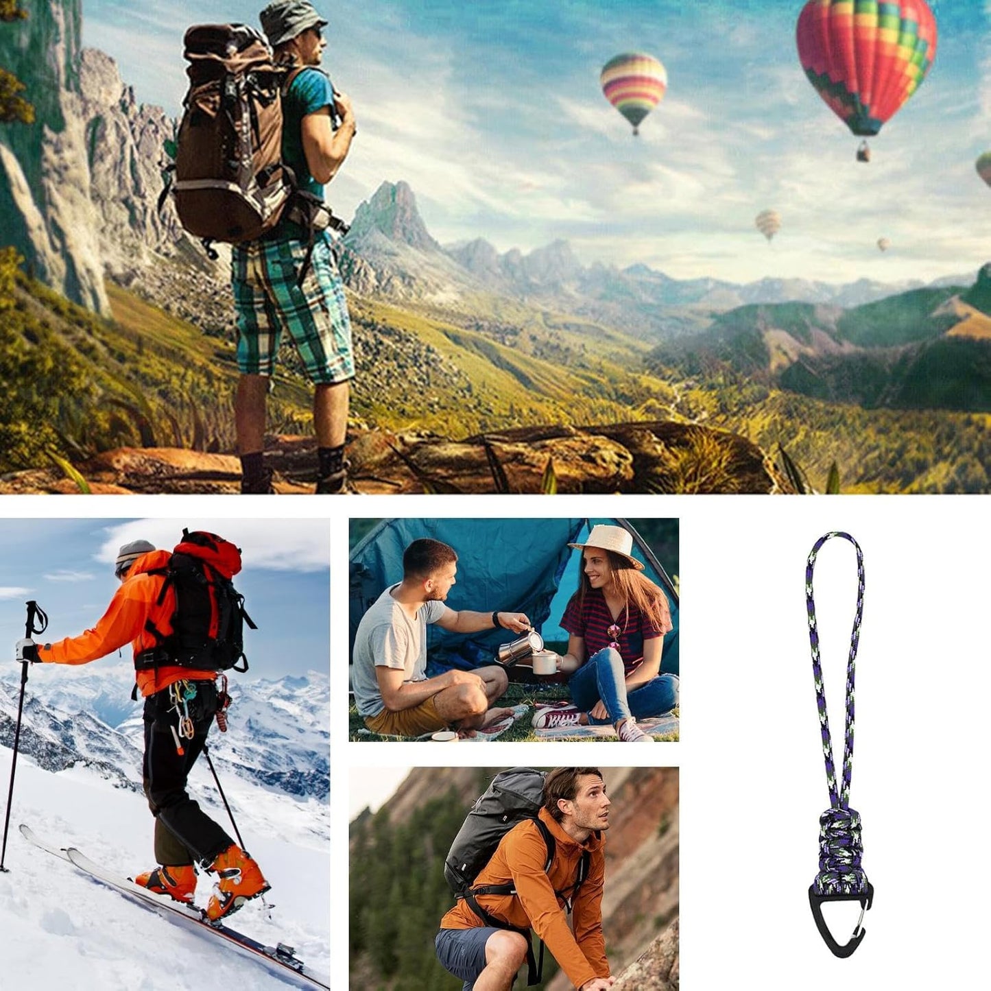 Paracord Keychain,Paracord Carabiner Clip with Strap - Quick Release Triangle Buckle Lock Clip for Women Men Outdoor Camping Hiking Travel Gear