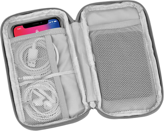 Vesaneae Small Cable Organizer, 19 x 10 x 3 cm Travel Bag for Cables, Electronic Accessories Organizer, Travel Cables Case, Portable Electronics Accessories Bag for Cables, grey, Hand Luggage