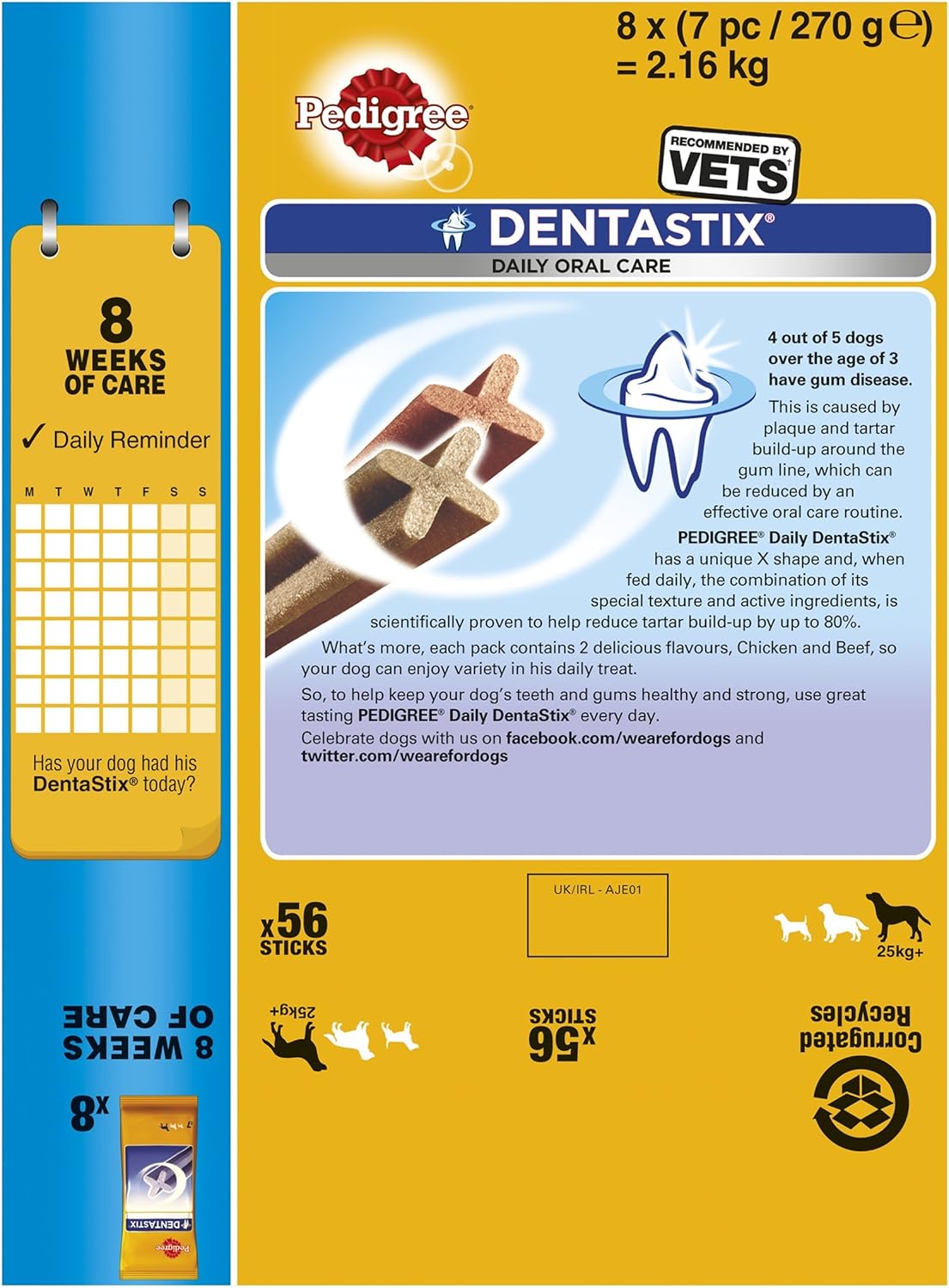 Pedigree Dentastix Daily Oral Care Dental Chews Large Dog 56 Sticks 8 x 270 g