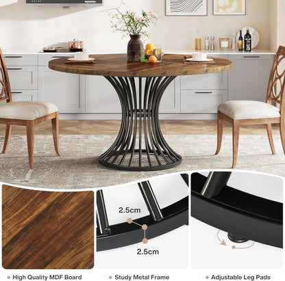 Tribesigns Round Dining Table for 4-6 People, 47-Inch Farmhouse Dinning Room Table Circle Kitchen Table, Industrial Dinner Table with Metal Base for Kitchen, Living Room, Rustic Brown