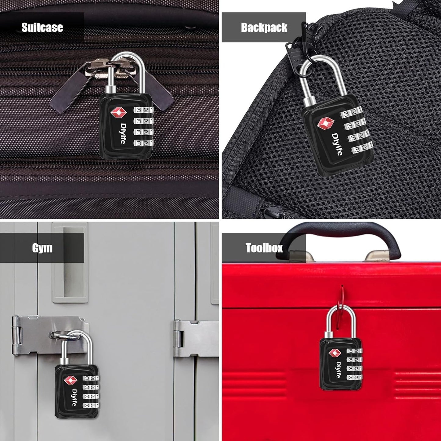 Diyife TSA Luggage Locks, [Updated Version] 4-Digit Security Padlock, [2 Packs] Resettable Zinc Alloy Small Combination Padlocks, Mini Code Lock for Travel Suitcases Luggage Bagpack Case (Black)