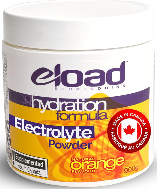 Eload Canadian-Made Sports Hydration Electrolyte Powder Drink Mix - Natural Taste, Vegan and Non-GMO - Orange Flavour Drink Supplement, 30 Servings - Perfect for Competing & Training
