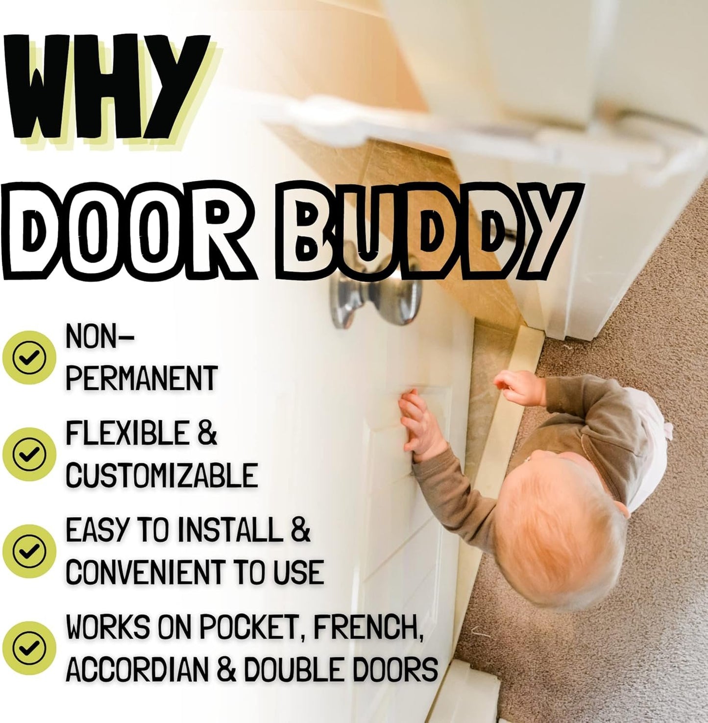 Door Buddy Baby Proof Door Latch for Cats - Grey. Adjustable Cat Door Strap Keeps Baby Out of Cat Food & Litter Box. Simple Child Door Locks for Kids Safety. Baby Gate Cat Door Interior Alternative.
