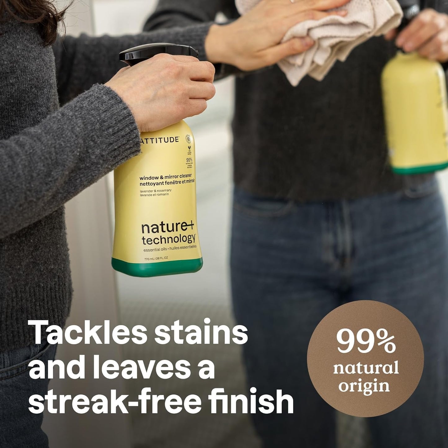 ATTITUDE Window & Mirror Cleaner Spray, Made in Canada, Plant-Based Ingredients, EWG Verified, Streak Free, Ammonia Free, Removes Fingerprints, Dust and Dirt, Lavender & Rosemary, 770 mL