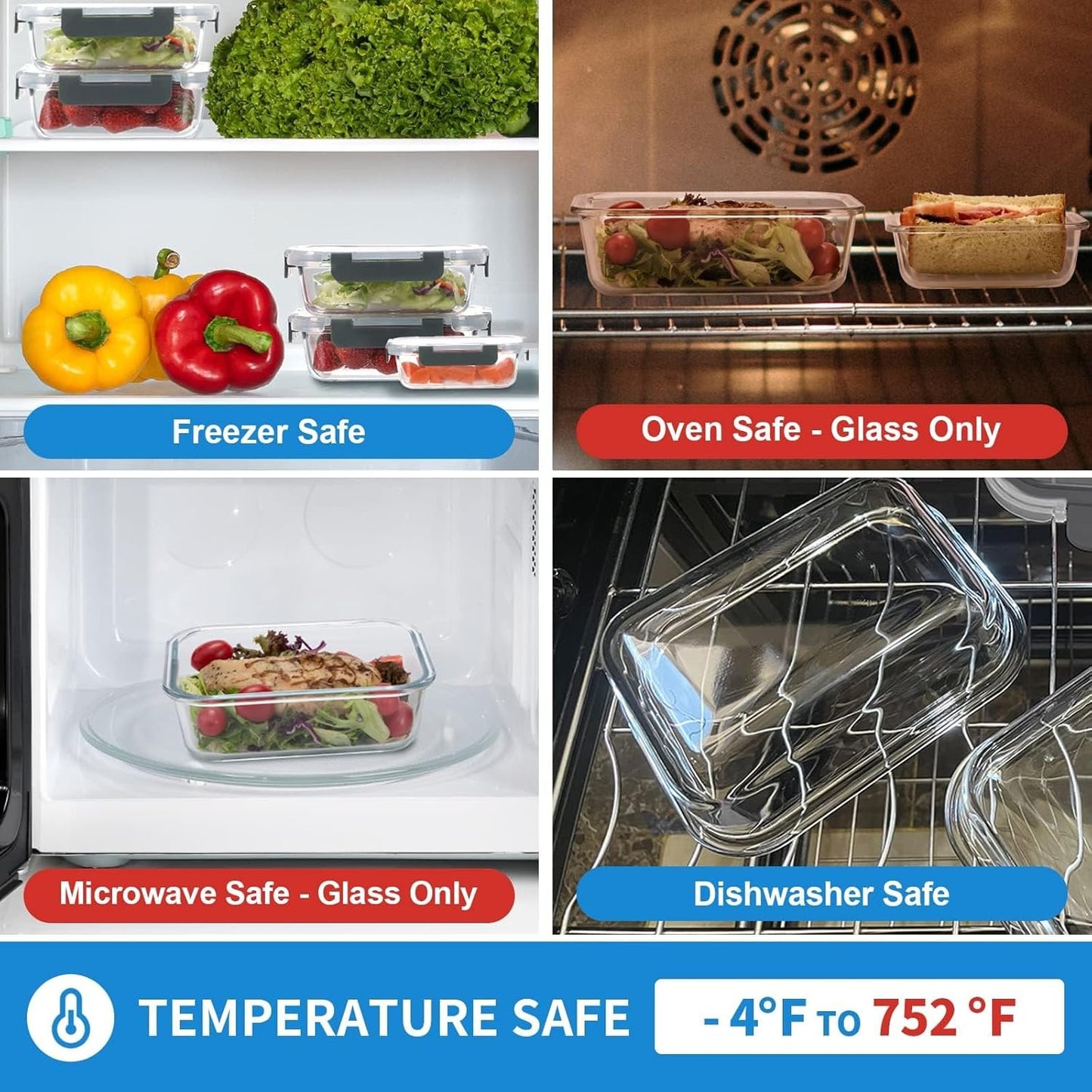 YOZOTI 10 Pack Glass Food Storage Containers with Lids, Glass Airtight Meal Prep Container Set for Lunch, on the Go, Leftover, Kitchen Pantry Organizers and Storage, BPA Free & Leak Proof (black)