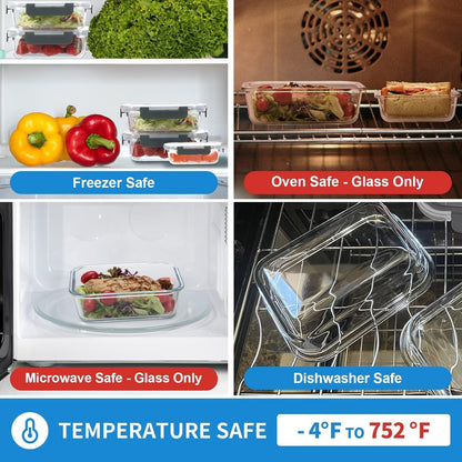 YOZOTI 10 Pack Glass Food Storage Containers with Lids, Glass Airtight Meal Prep Container Set for Lunch, on the Go, Leftover, Kitchen Pantry Organizers and Storage, BPA Free & Leak Proof (black)