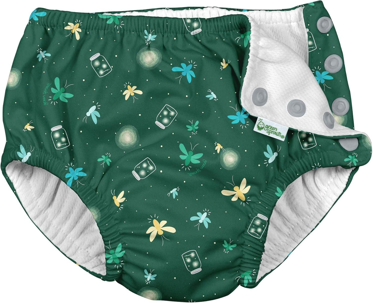 i play. by green sprouts Baby Reusable Swim Diaper, Dark Green Fireflies, 6 Months