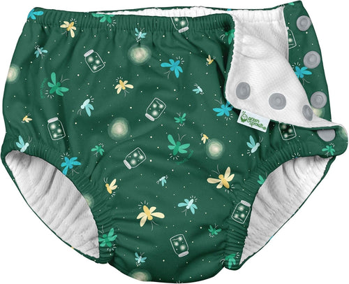 i play. by green sprouts Baby Reusable Swim Diaper, Dark Green Fireflies, 6 Months