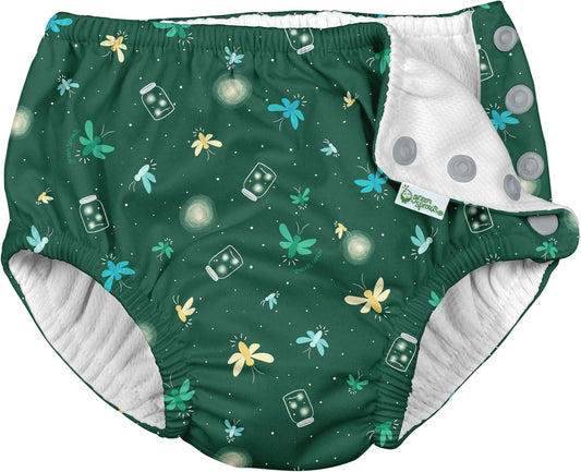 i play. by green sprouts Baby Reusable Swim Diaper, Dark Green Fireflies, 6 Months