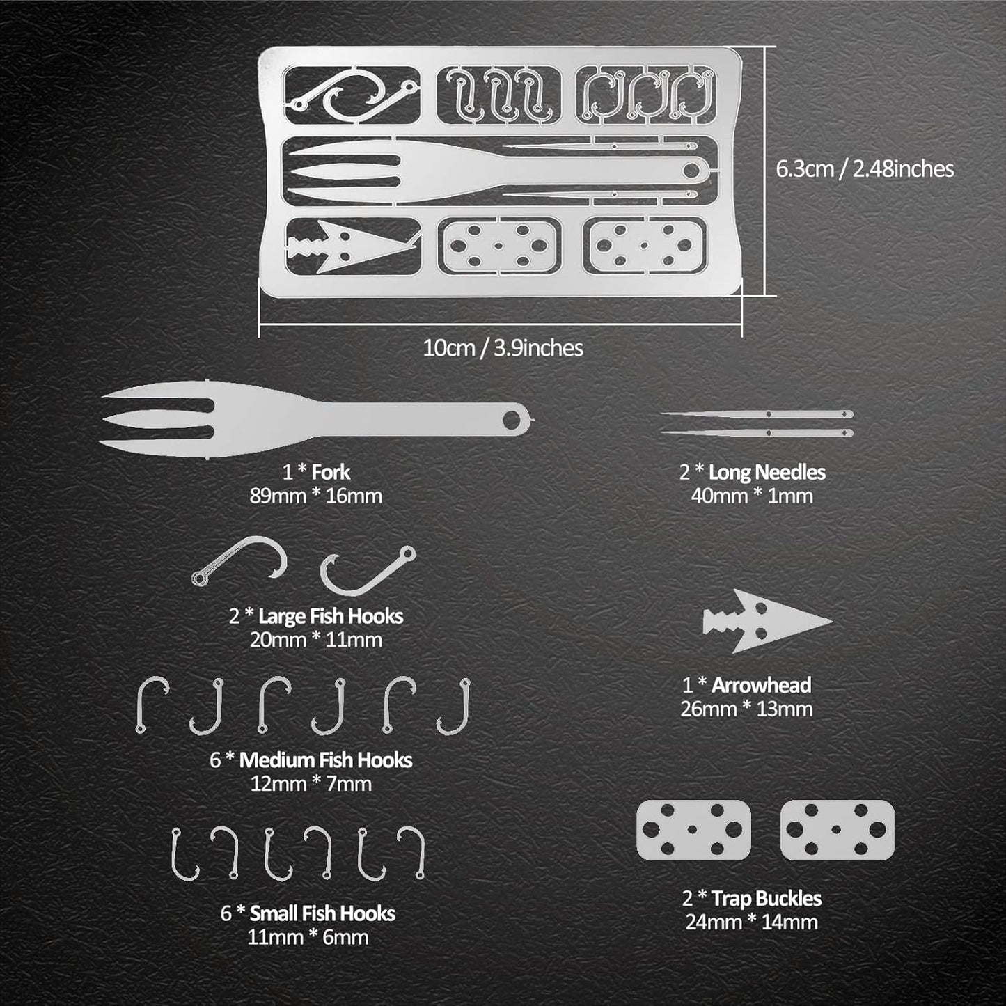 Survival Card Multitool Camping Kit with Fishing Line Gear, Multipurpose Credit Card Wallet Portable Survival Tool with Felt Bag for Outdoor Fishing Hiking Hunting, 7PCS