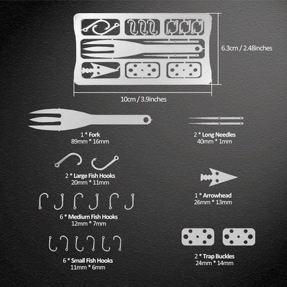 Survival Card Multitool Camping Kit with Fishing Line Gear, Multipurpose Credit Card Wallet Portable Survival Tool with Felt Bag for Outdoor Fishing Hiking Hunting, 7PCS