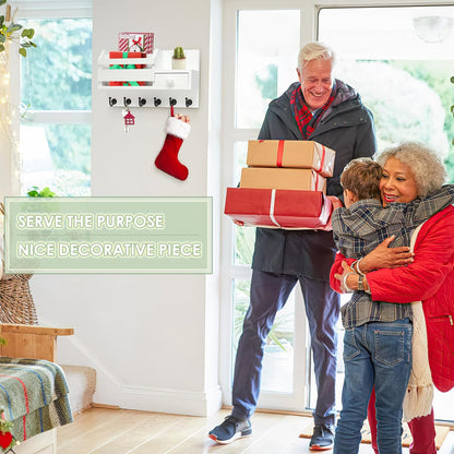 VIS'V Key Holder Wall Mount, Wooden Mail and Key Organizer with Drawer and Shelf, 2 Slots, 6 Hooks, White