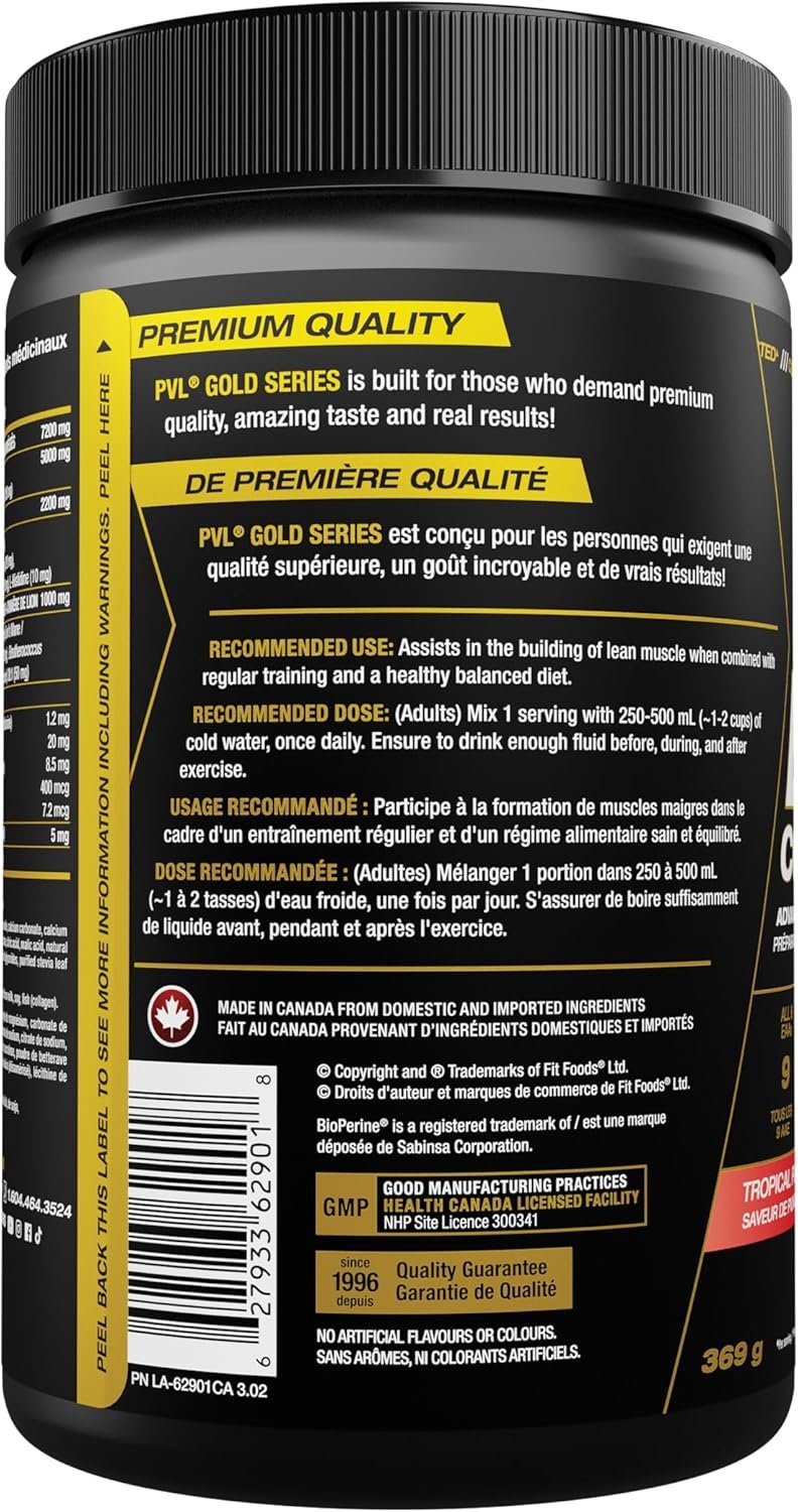 PVL EAA BCAA COMPLETE | Pre, Intra or Post Workout – EAA/BCAA with L-Arginine, Amino Acid Supplement – Keto Friendly – 369 g (30 servings) – Tropical Punch