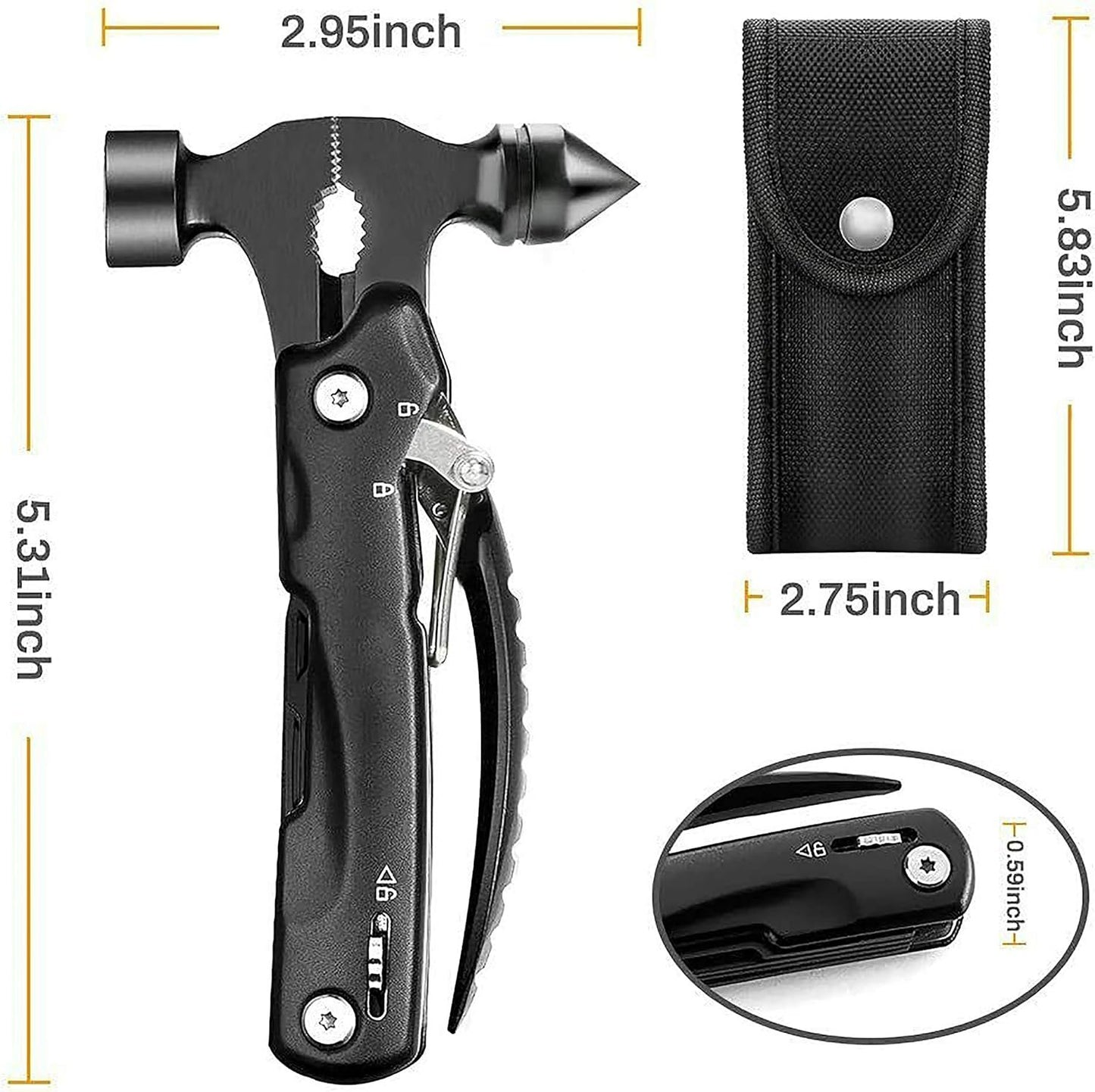 Tool Kit,Multi Tool For Men,Window Breaker Seatbelt Cutter,Multitool Knife,Car Safety Hammer,Cool Birthday Gift Idea For Men Adult Son,Car Escape Tool,Multifunctional Pliers,Travel Emergency Kit