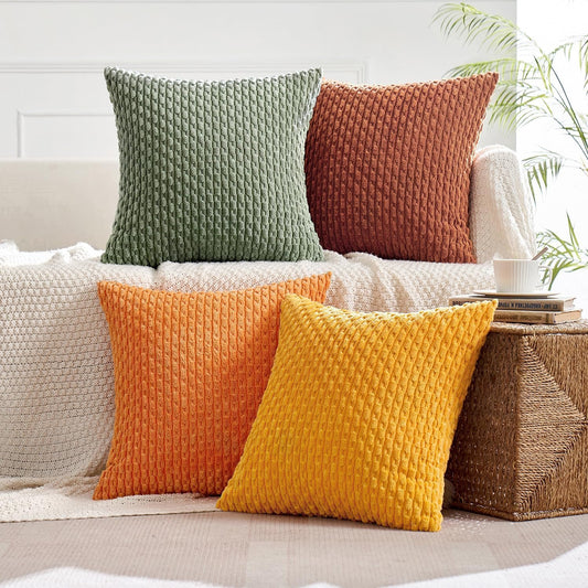 MIULEE Pack of 4 Rust-Sage Green Throw Pillow Covers 18x18 Inch Soft Corduroy Decorative Boho Striped Pillow Covers Pillowcases Modern Farmhouse Home Decor for Couch Bed Sofa Living Room