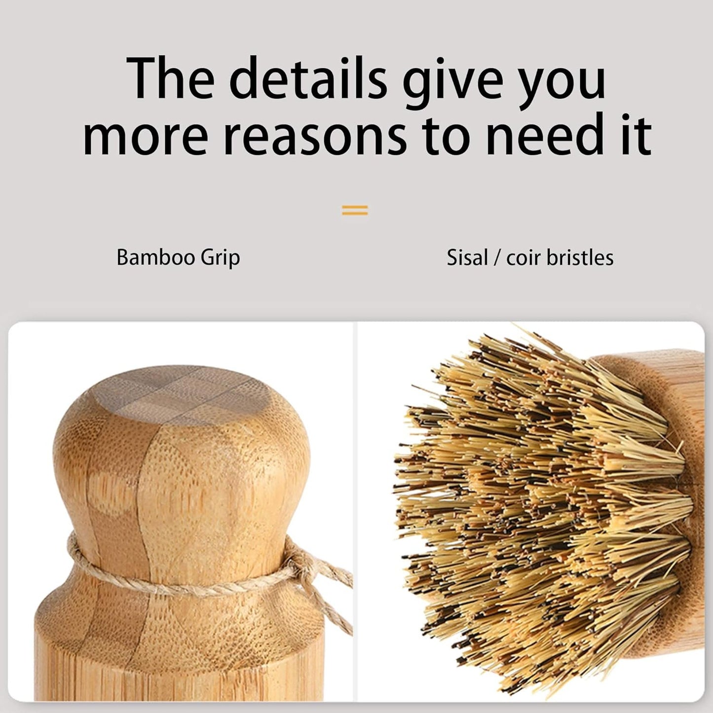 Natural Sisal Dish Washing Brush Bamboo Round Scrub Brush Pots Pans Vegetables Household Cleaning Brush… (Palm)