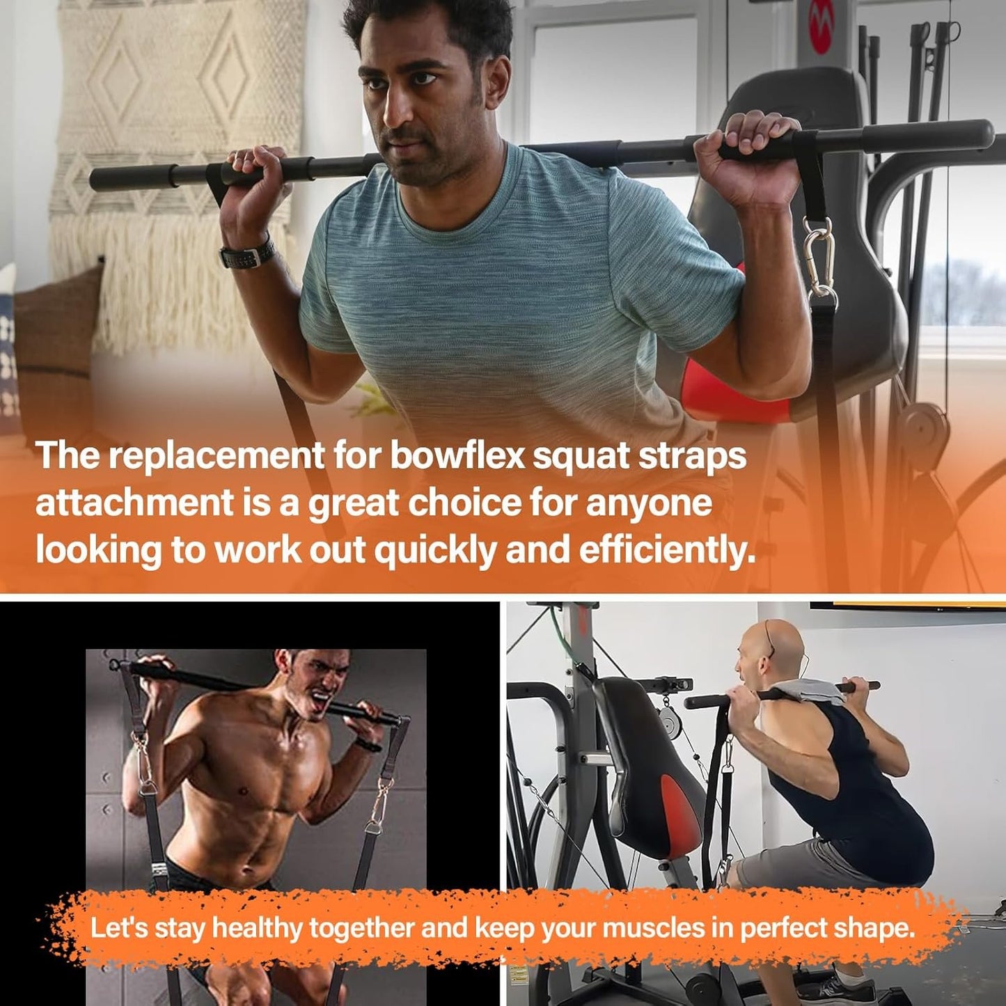 42'' Adjustable Squat Straps Compatible With Bowflex Xtreme 2 SE Home Gym Accessories, Squat Bar Lat Tower Straps Attachment Also Fit for Most Home Gym Cable Extensions