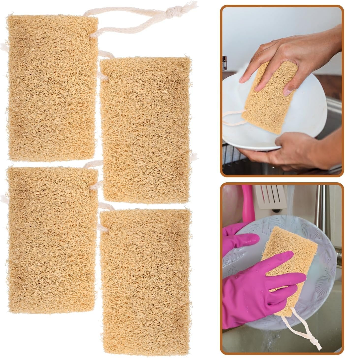 VALICLUD 4Pcs Natural Loofah Scrubber Dish Washing Tool Soft Absorbent Cleaning Sponge for Kitchen Use