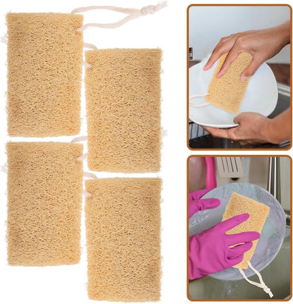 VALICLUD 4Pcs Natural Loofah Scrubber Dish Washing Tool Soft Absorbent Cleaning Sponge for Kitchen Use