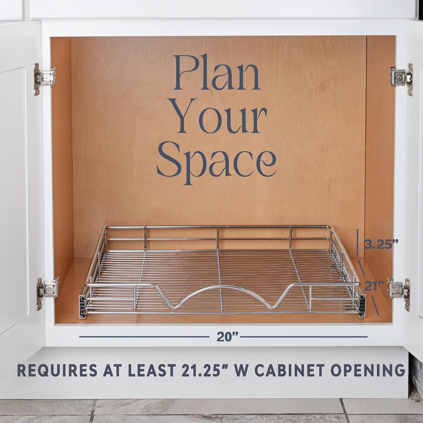HOLDN’ STORAGE Pull Out Cabinet Organizer, Heavy Duty Caddy w/Lifetime Limited Warranty -20”W x 21”D - Requires At Least 21-1/4” Cabinet Opening, Steel Metal Drawers Slide Out, Chrome