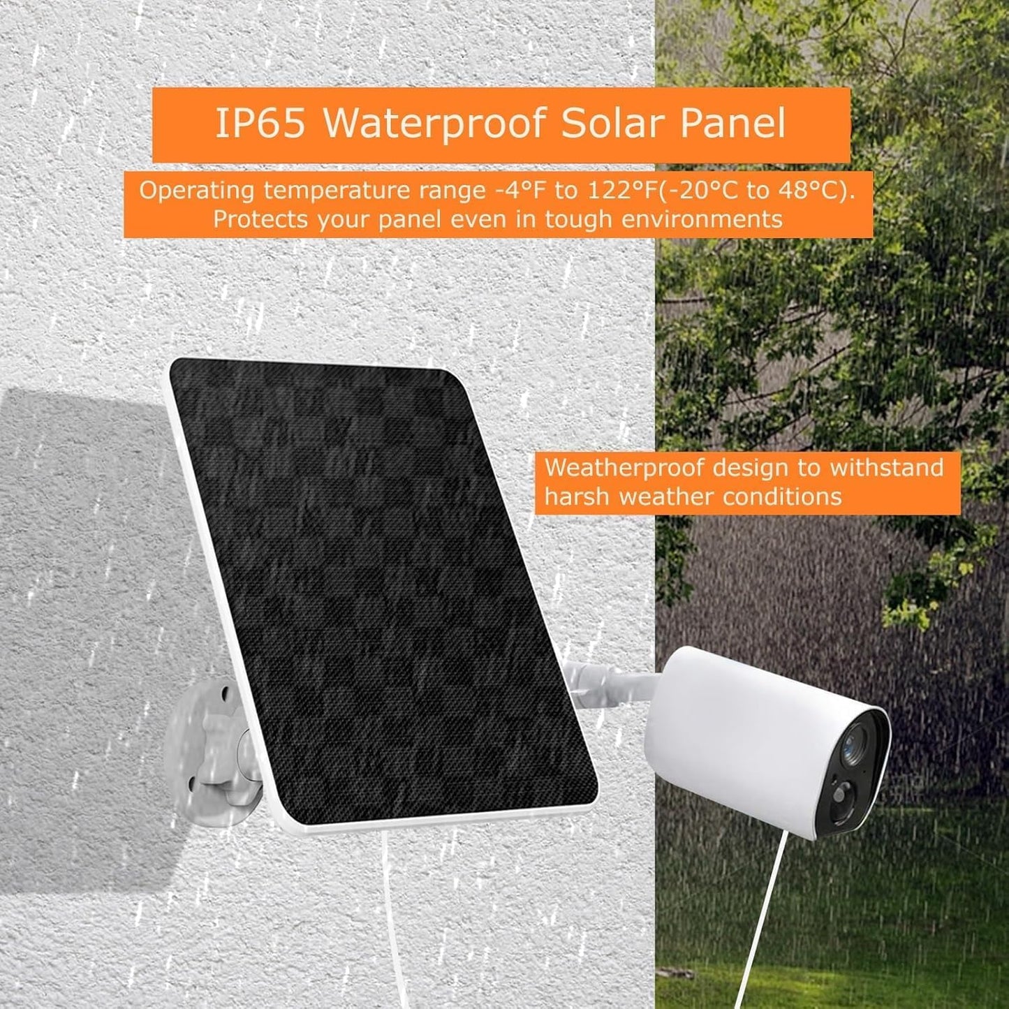 Mozzoom Solar Panel for Security Camera, 4W 5V Solar Panel with USB C Micro USB Port, Portable Solar Panel with IP65 Waterproof for Rechargeable Battery Powered Outdoor Camera (1 Pack)