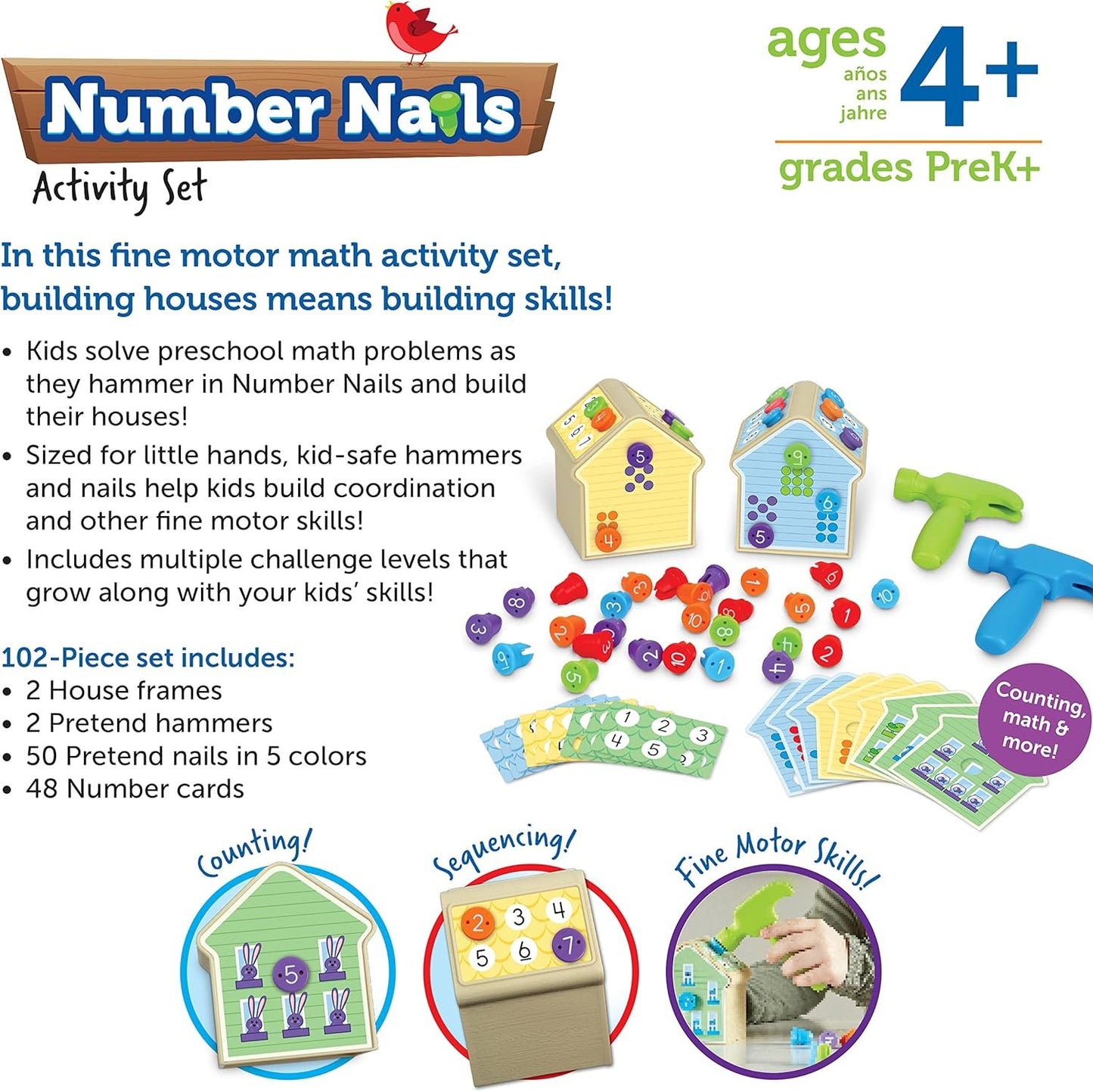Learning Resources Number Nails Activity Set - 102 Pieces, Ages 4+ Toddler Learning Activities, Fine Motor Games for Kids, Math Games for Kids
