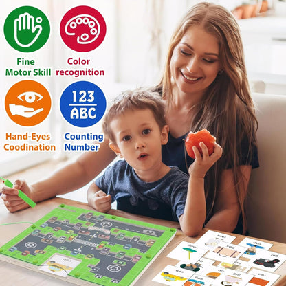 COOWIN Montessori Magnetic Car Alphabet Parking Maze Board Learning Toy for Kids Toddlers