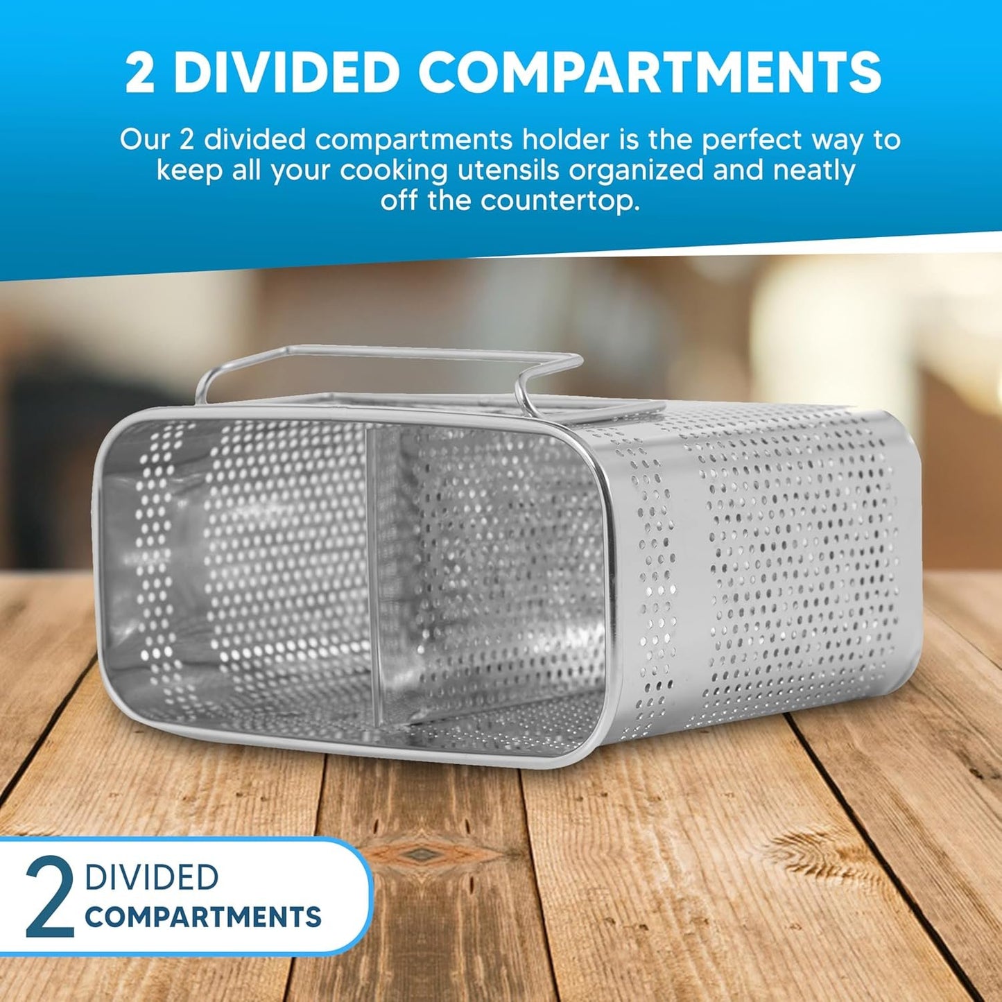 HOME&I Silverware Drying Basket, Kitchen Sink Utensil Holder Replacement,Thin Dish Drying Rack Countertop Organizer Stainless Steel 304 Flatware Cutlery Caddy Hold for Dish Drainer(2 Compartments)
