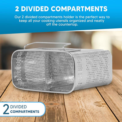 HOME&I Silverware Drying Basket, Kitchen Sink Utensil Holder Replacement,Thin Dish Drying Rack Countertop Organizer Stainless Steel 304 Flatware Cutlery Caddy Hold for Dish Drainer(2 Compartments)