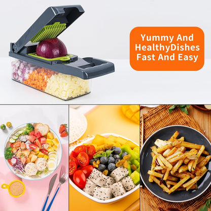 Affox 16 Pcs Vegetable Chopper : Versatile Chopping Tool with Interchangeable Blades and Accessories for Effortless Food Preparation
