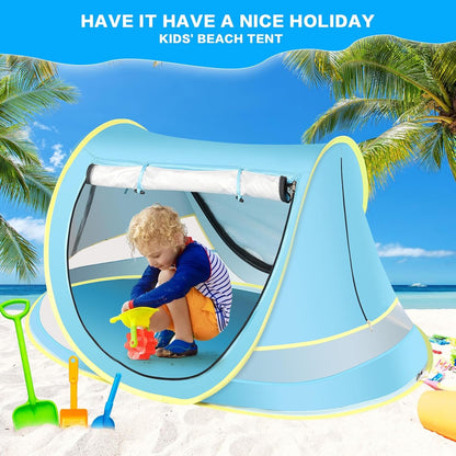 Wilhiker Baby Beach Tent Pop Up: Blue Pop Up Tent with Sun Hat - Kids Sun Tent Portable Uv Protection Tent Baby - Beach Tent for Outdoor Travel Folding Toddler Camping Accessories Sun Shade