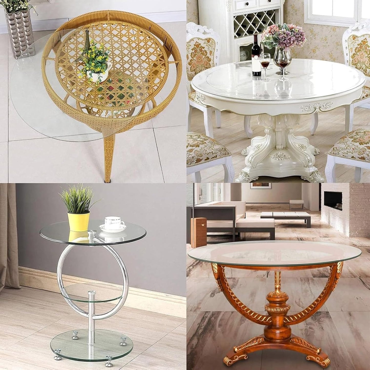 Tempered Glass Dining Table Top.Pian Transparent Tempered Glass Table Top, Round Dining Table Glass Panel Protector, Flat Polish Edge, Crystal Clear Protective Cover, (65 cm (26 inch))