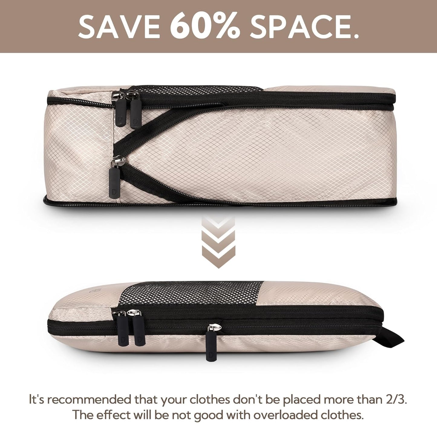 GRANNY SAYS Compression Suitcase Organizer, 6 Pieces Space-Saving Travel Organizer for Suitcases with Zipper, Packing Cubes Compression, Suitcase Organizer Set, Suitcase Organizers, Beige