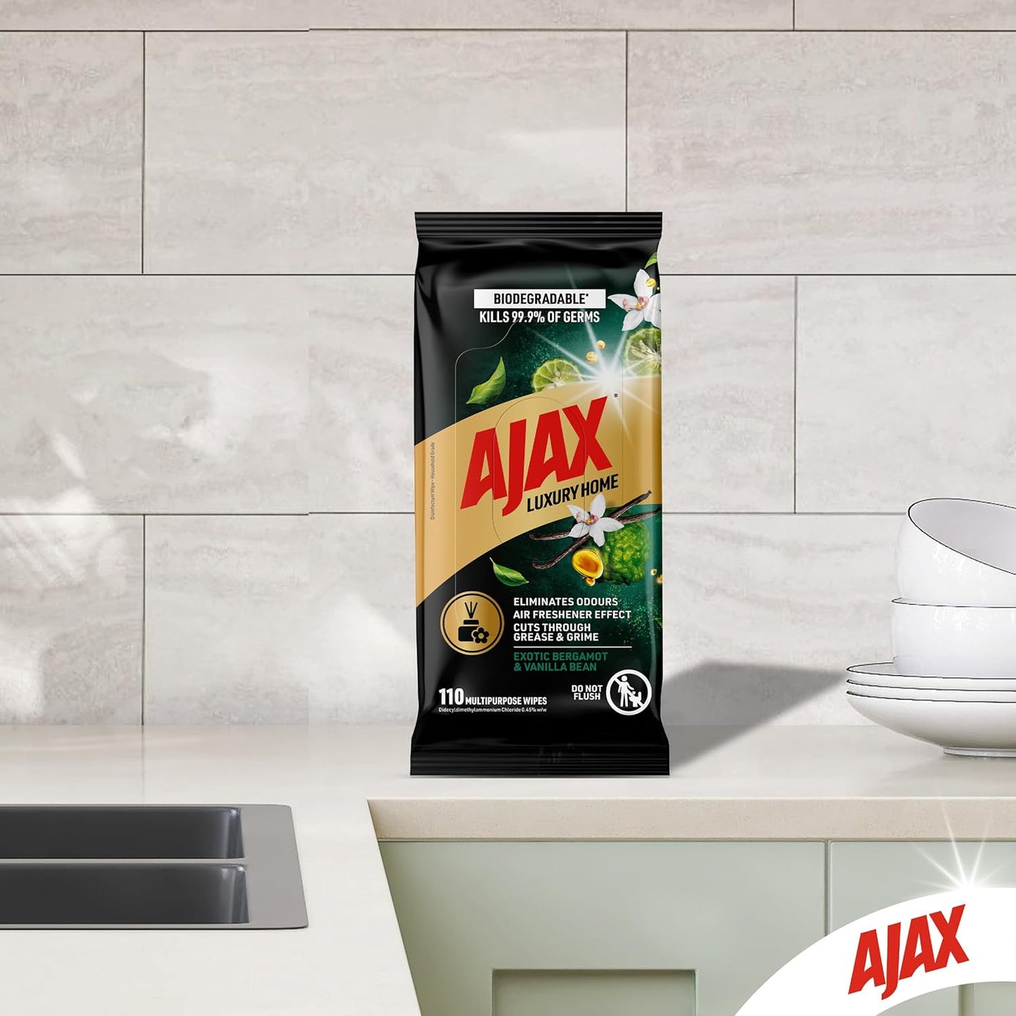 Ajax Luxury Home Multipurpose Cleaning Wipes Exotic Bergamot & Vanilla Bean 110 Pack