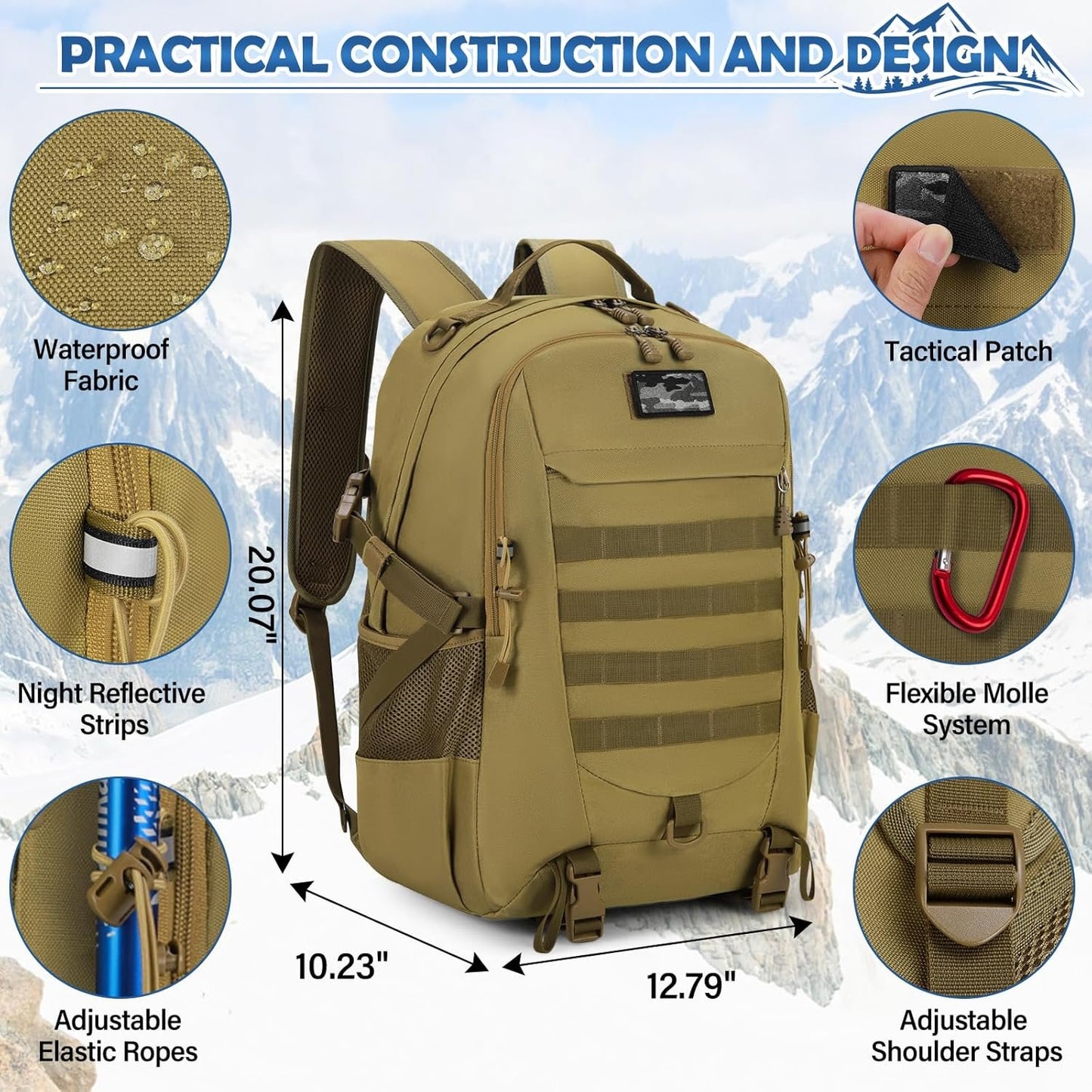 RAINSMORE Tactical Backpack 43L Hiking Camping Backpack Military Rucksack Large Army Molle Survival Backpack Outdoor Daypack