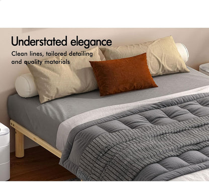 ALFORDSON Double Bed Frame Wooden Bed Base with Timber Slats, Solid Pine Wood Mattress Base Platform Support, Bed Foundation with Storage Space, Basia Series Home Bedroom Furniture in Oak
