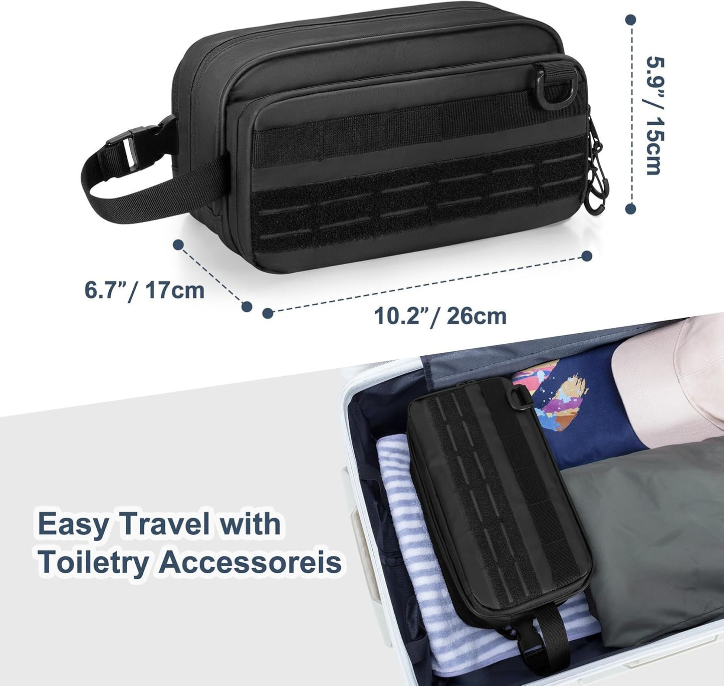 Prokva Men's Toiletry Bag, Tactical Hygiene Bag, Shaving Kit, Toiletry Bag, Large Capacity Toiletry Bag, Black