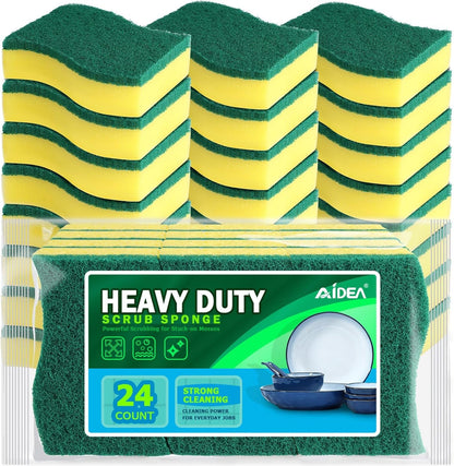 AIDEA Heavy Duty Scrub Sponge-24Count, Cleaning Scrub Sponge, Stink-Free Sponge, Effortless Cleaning Eco Scrub Pads for Dishes,Pots,Pans All at Once