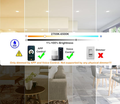 CLOUDY BAY [4 Pack] 8 inch Smart WiFi LED Recessed Lights,20W RGBCW Color Changing Recessed Lighting,Compatible with Alexa and Google Home Assistant,No Hub Required,2700K-6500K,CRI90+ Wet Location