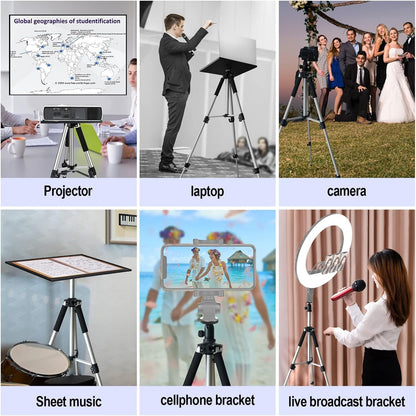 SKERELL Projector Stand, Universal Laptop Stand, Aluminum Alloy Tripod with Tray and Ball Head, Carrying Bag, Adjustable Height from 17 to 48 Inch (Silver)